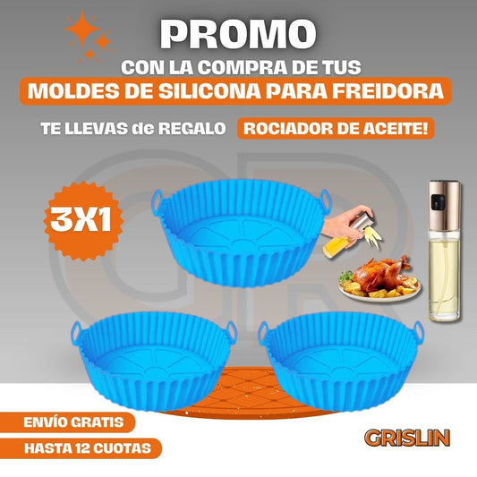 PROMO 3X1 + ROCIADOR DE ACEITE | Molde Antiadherente de Silicona para Freidora de Aire®