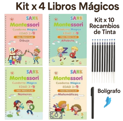 KIT X 4 LIBROS DE CALIGRAFÍA TINTA MÁGICA REUTILIZABLE