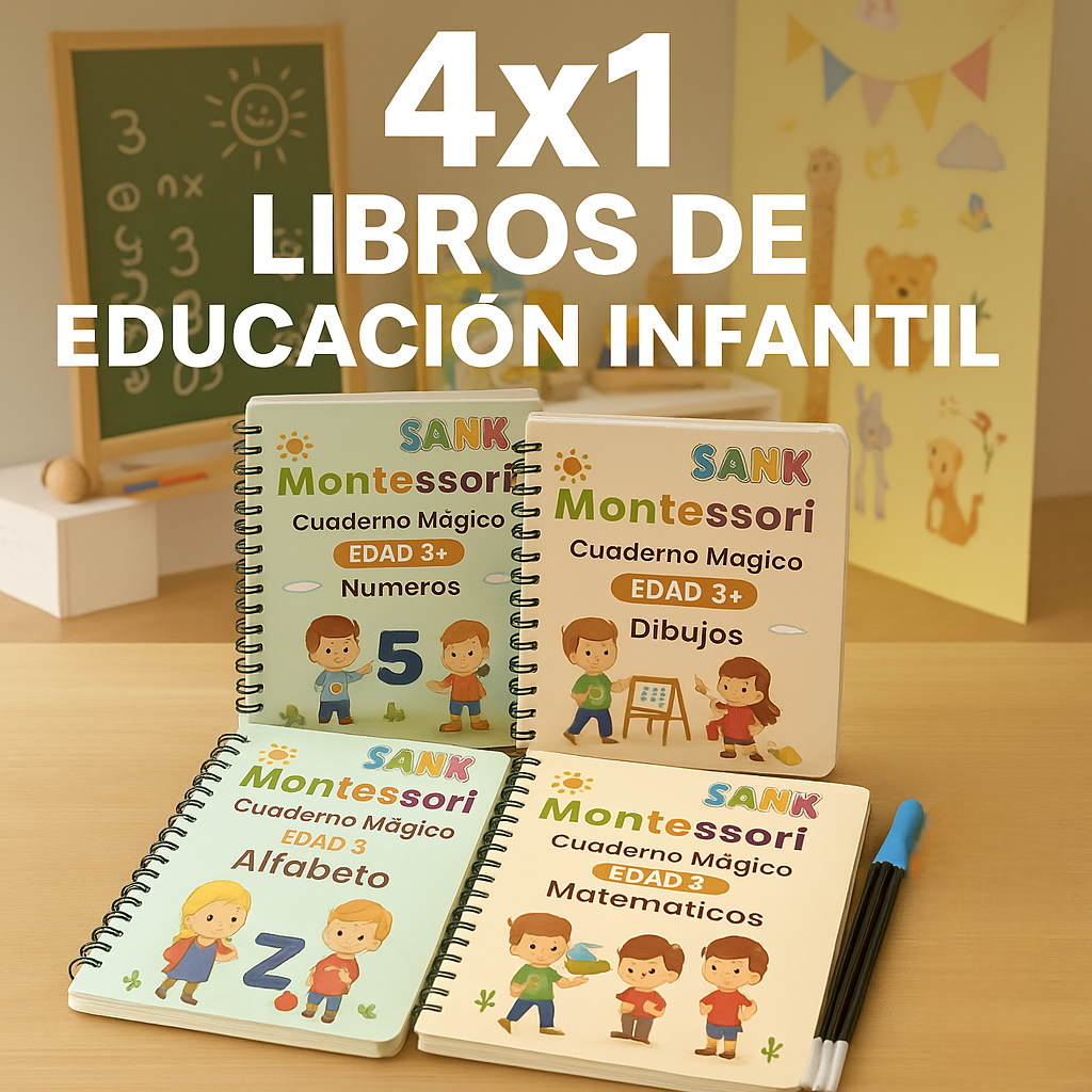 KIT X 4 LIBROS DE CALIGRAFÍA TINTA MÁGICA REUTILIZABLE