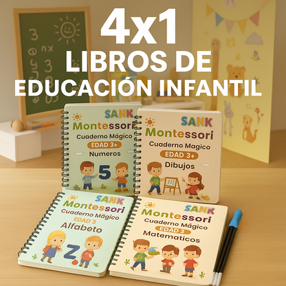 KIT X 4 LIBROS DE CALIGRAFÍA TINTA MÁGICA REUTILIZABLE